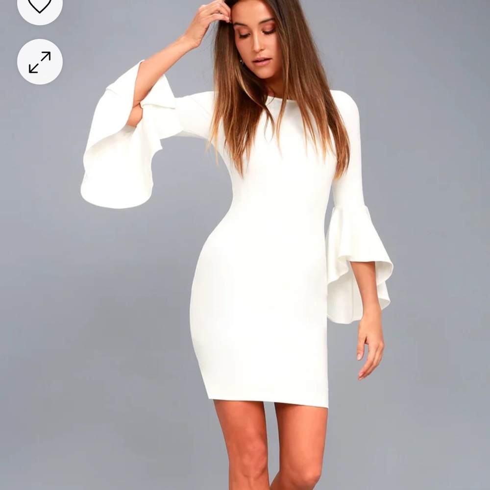 NWT Lulus Gimme Some Flair White Flounce Sleeve Bodycon Dress